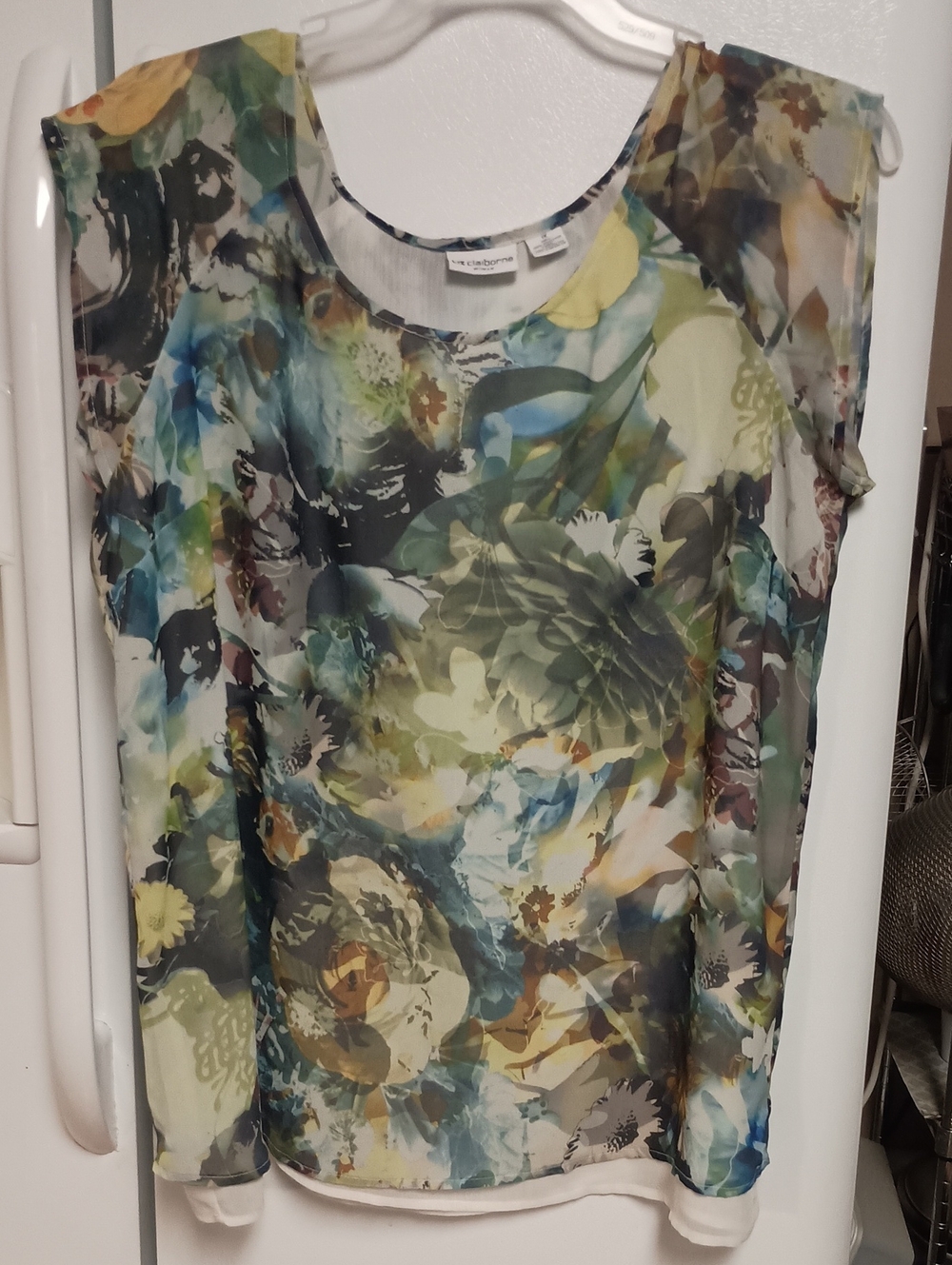 Liz Claiborne Multi-Color Floral Sheer Cap Sleeve Blouse. Women's Size 1X